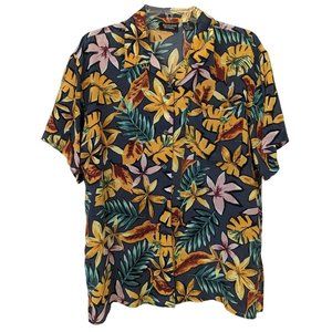 Vintage Richards & Jones short sleeve floral leaves silk women colorful blouse M